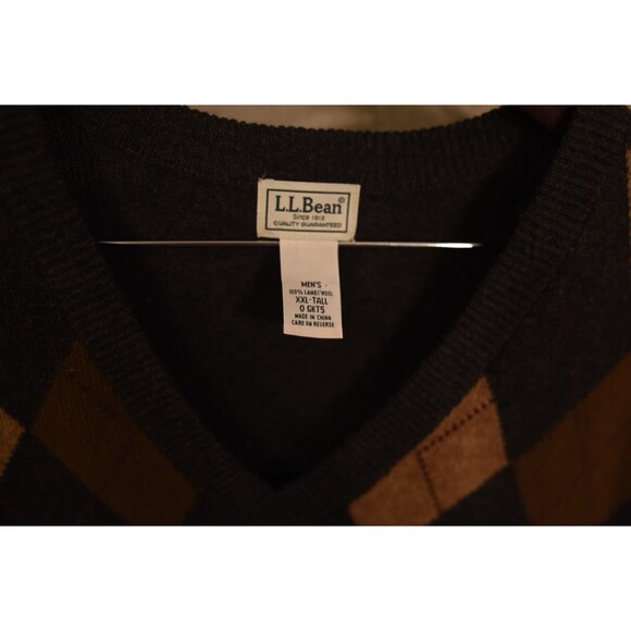 LL Bean Sweater Vest Mens 2XL Tall Brown Lambswool Argyle Academia preppy - Picture 3 of 7